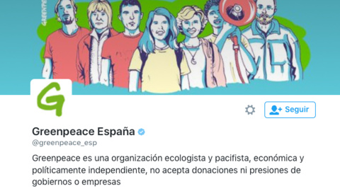 Perfil en Twitter de GreenPeace España. Perfil en Twitter de GreenPeace España.