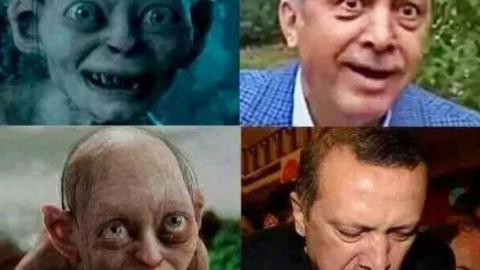 Parte del montaje del médico turco Bilgin Ciftci en el que compara a Erdogan con Gollum. Parte del montaje del médico turco Bilgin Ciftci en el que compara a Erdogan con Gollum.