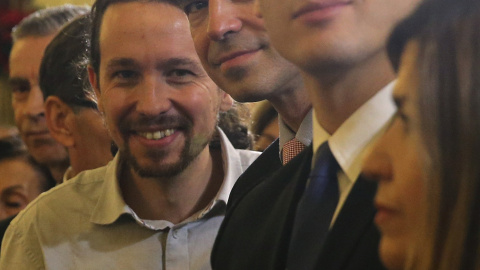 Los candidatos a la Presidencia del Gobierno por Ciudadanos, Albert Rivera; por UPyD, Andrés Herzog; y por Podemos, Pablo Iglesias; durante la recepción celebrada en el Congreso de los Diputados con motivo del XXXVII aniversario de la Const Los candidatos a la Presidencia del Gobierno por Ciudadanos, Albert Rivera; por UPyD, Andrés Herzog; y por Podemos, Pablo Iglesias; durante la recepción celebrada en el Congreso de los Diputados con motivo del XXXVII aniversario de la Const