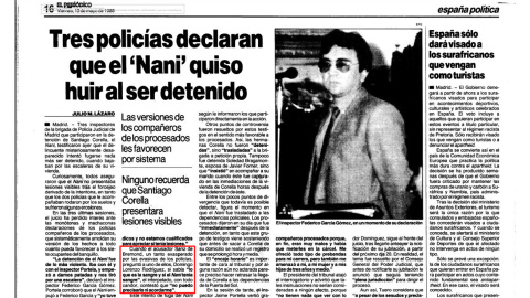 Recorte de la información sobre el juicio del caso de El Nani publicada por El Periódico de Catalunya el 12 de noviembre de 1983. Recorte de la información sobre el juicio del caso de El Nani publicada por El Periódico de Catalunya el 12 de noviembre de 1983.