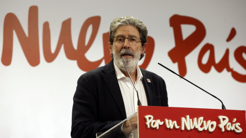 El secretario de Organizacion de Unidad Popular, Adolfo Barrena durante su intervencion para valorar los datos electorales del partido en la sede de Izquierda Unida. EFE /Kiko Huesca
