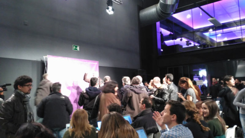 Teatro Goya antes de la rueda de prensa de Pablo Iglesias.