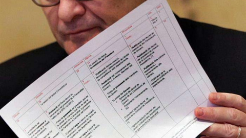 Artur Mas hojea su ya obsoleta agenda durante la reunión semanal del Govern. / ALBERTO ESTÉVEZ (EFE) Artur Mas hojea su ya obsoleta agenda durante la reunión semanal del Govern. / ALBERTO ESTÉVEZ (EFE)