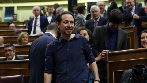 El líder de Podemos, Pablo Iglesias, a su llegada a la sesión constitutiva de la Cámara Baja.- EFE