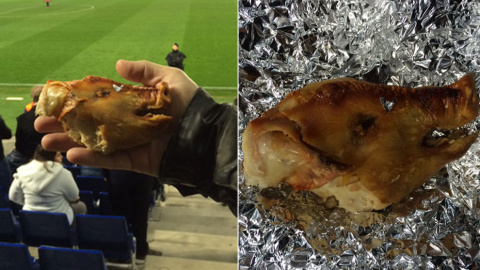 La cabeza de cochinillo que unos aficionados metieron en el estadio Cornellá.