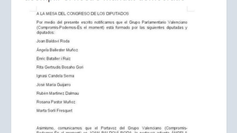 Tuit de Compromís con el escrito que la formación pretendía presentar en el registro.
