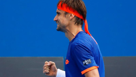 El tenista español David Ferrer celebra un punto en su encuentro antes Steve Johnson. EFE El tenista español David Ferrer celebra un punto en su encuentro antes Steve Johnson. EFE