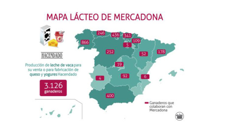Mapa lácteo de Mercadona. EP