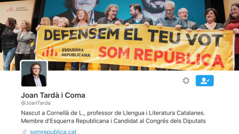 El perfil de twitter de Joan Tardà./Twitter El perfil de twitter de Joan Tardà./Twitter