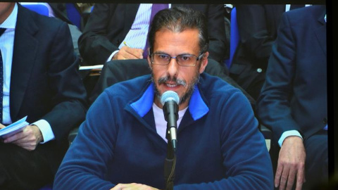 Monitor instalado en la sala de prensa de la sede de la Escuela Balear de la Administración Pública de Palma (EBAP), desde donde los medios de comunicación siguen el desarrollo de la segunda jornada del juicio del caso Nóos en el que se juz