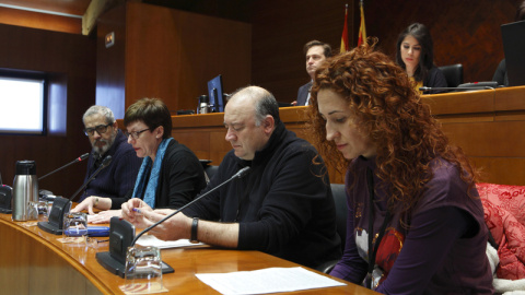 Representantes del comité de empresa de Auzsa y familiares de los trabajadores comparecieron este martes en las Cortes de Aragón. Representantes del comité de empresa de Auzsa y familiares de los trabajadores comparecieron este martes en las Cortes de Aragón.