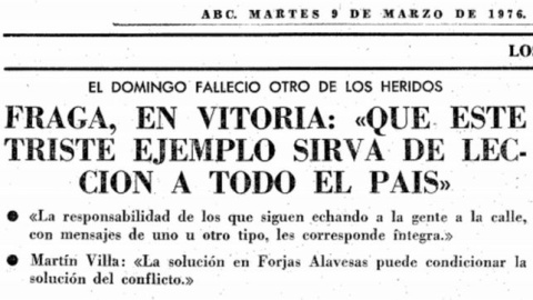 Recorte de prensa de las declaraciones de Fraga tras los asesinatos Recorte de prensa de las declaraciones de Fraga tras los asesinatos