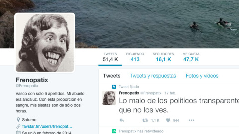 Captura del perfil en Twitter de Frenopatix.- Captura del perfil en Twitter de Frenopatix.-