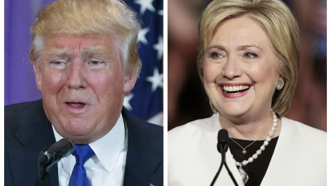 Donald Trump y Hilary Clinton, durante sus discursos en el 'supermartes'./ REUTERS Donald Trump y Hilary Clinton, durante sus discursos en el 'supermartes'./ REUTERS