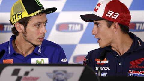 Valentino Rossi y Marc Márquez en una rueda de prensa. Valentino Rossi y Marc Márquez en una rueda de prensa.
