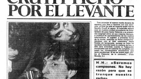 Portada de El Mundo Deportivo sobre el ficha de Cruyff por el Levante.