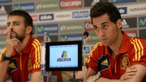 Piqué y Arbeloa durante una rueda de prensa de la selección española.- EFE Piqué y Arbeloa durante una rueda de prensa de la selección española.- EFE