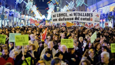 Manifestación en defensa de la educación pública en lengua catalana. EFE Manifestación en defensa de la educación pública en lengua catalana. EFE