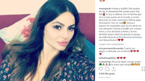 La modelo Marisa Jara recibe el alta médica La modelo Marisa Jara recibe el alta médica