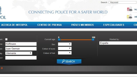 Captura de pantalla de la web de Interpol.