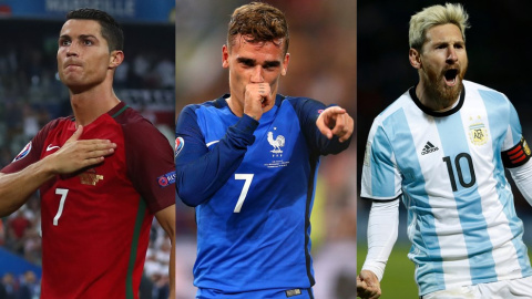 Cristiano Ronaldo, Antoine Griezmann y Leo Messi optan al premio 'The Best' de la FIFA. Cristiano Ronaldo, Antoine Griezmann y Leo Messi optan al premio 'The Best' de la FIFA.