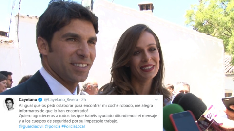 Cayetano Rivera y Eva González recuperan su coche robado Cayetano Rivera y Eva González recuperan su coche robado