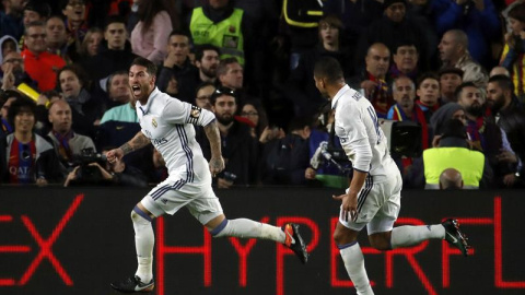 Ramos celebra su gol al Barcelona. EFE/Alberto Estévez Ramos celebra su gol al Barcelona. EFE/Alberto Estévez