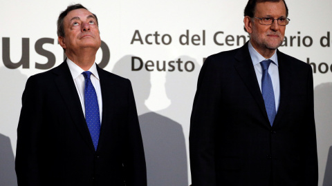 El presidente del BCE, Mario Draghi, y el presidente del Gobierno, Mariano Rajoy, juntos en un reciente acto en Madrid. REUTERS/Juan Medina El presidente del BCE, Mario Draghi, y el presidente del Gobierno, Mariano Rajoy, juntos en un reciente acto en Madrid. REUTERS/Juan Medina