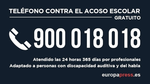 Número de teléfono contra el acoso escolar. / EUROPA PRESS Número de teléfono contra el acoso escolar. / EUROPA PRESS