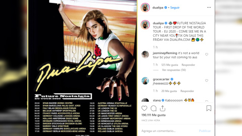 Dua Lipa anuncia conciertos en Madrid y Barcelona Dua Lipa anuncia conciertos en Madrid y Barcelona