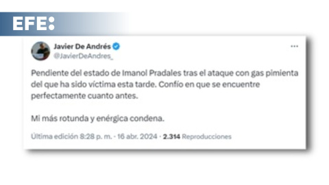 De Andrés condena el ataque con gas pimienta a Pradales De Andrés condena el ataque con gas pimienta a Pradales
