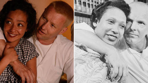 A la derecha, los actores Joel Edgerton y Ruth Negga que dan vida al matrimonio Loving y a la izquierda el matrimonio real, Richard y Mildred Loving