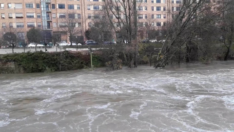 El río Arga baja crecido a su paso por Pamplona El río Arga baja crecido a su paso por Pamplona