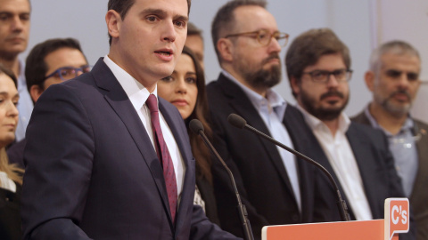 El presidente de Ciudadanos, Albert Rivera, durante la presentación de su equipo para la Ejecutiva del partido. EFE/Víctor Lerena El presidente de Ciudadanos, Albert Rivera, durante la presentación de su equipo para la Ejecutiva del partido. EFE/Víctor Lerena