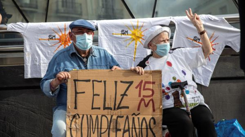 Manifestantes acudieron a Sol el pasado 15 de mayo, cuando se cumplieron diez años del inicio del movimiento 15M.- EFE Manifestantes acudieron a Sol el pasado 15 de mayo, cuando se cumplieron diez años del inicio del movimiento 15M.- EFE