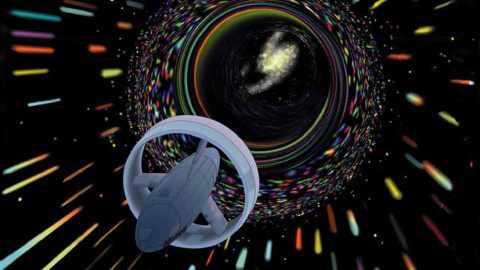 Aspecto hipotético de un agujero de gusano conectado con otro universo o con otro punto de este universo, por el que una nave espacial podría transitar. Imagen: NASA. (Clic para ampliar) Aspecto hipotético de un agujero de gusano conectado con otro universo o con otro punto de este universo, por el que una nave espacial podría transitar. Imagen: NASA. (Clic para ampliar)