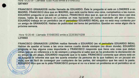 Fragmento del listado de llamadas de la trama Púnica. Fragmento del listado de llamadas de la trama Púnica.