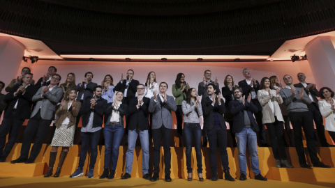El líder de Ciudadanos, Albert Rivera, ha presentado en un gran acto en Madrid a los miembros de su nueva Ejecutiva. EFE/Fernando Alvarado
