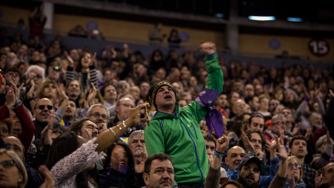 La grada del Palacio de Vistalegre de Madrid durante la Asamblea Ciudadana de Podemos. JAIRO VARGAS La grada del Palacio de Vistalegre de Madrid durante la Asamblea Ciudadana de Podemos. JAIRO VARGAS