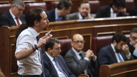 El líder de Podemos, Pablo Iglesias, durante la sesión de control al Gobierno en el Congreso. - EFE El líder de Podemos, Pablo Iglesias, durante la sesión de control al Gobierno en el Congreso. - EFE
