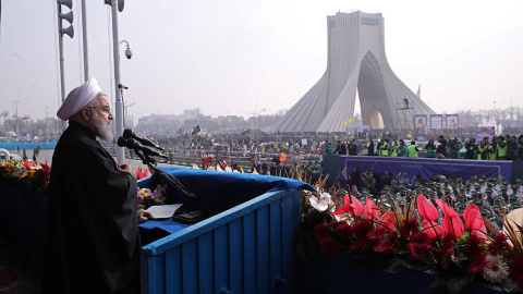 El presidente de Iran, Hassan Rouhani, habla durante el acto de celebración de la Revolución Islámica de 19790, en Tehrran. REUTERS El presidente de Iran, Hassan Rouhani, habla durante el acto de celebración de la Revolución Islámica de 19790, en Tehrran. REUTERS