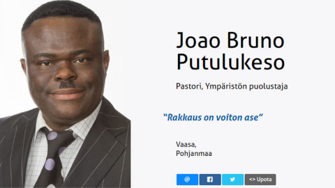 Joao Bruno Putulukeso, candidato de Verdaderos Finlandeses. Joao Bruno Putulukeso, candidato de Verdaderos Finlandeses.
