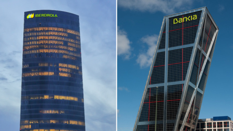 Las sedes de Iberdrola en Bilbao (iz) y de Bankia en Madrid (d). Las sedes de Iberdrola en Bilbao (iz) y de Bankia en Madrid (d).