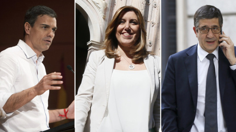 Los aspirantes a las primarias del PSOE, el ex secretario general socialista Pedro Sánchez, la presidenta andaluza Susana Díaz y el exlehendakari Patxi López. EFE Los aspirantes a las primarias del PSOE, el ex secretario general socialista Pedro Sánchez, la presidenta andaluza Susana Díaz y el exlehendakari Patxi López. EFE