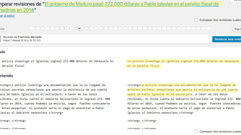 Inicio de la noticia escrita por Mercado sobre la supuesta cuenta de Iglesias en Las Granadinas. Inicio de la noticia escrita por Mercado sobre la supuesta cuenta de Iglesias en Las Granadinas.