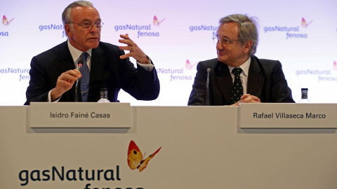 El presidente Gas Natural Fenosa, Isidro Fainé, y el consejero delegado, Rafael Villaseca, durante la rueda de prensa previa a la junta de accionistas de la compañía. EFE/Toni Albir El presidente Gas Natural Fenosa, Isidro Fainé, y el consejero delegado, Rafael Villaseca, durante la rueda de prensa previa a la junta de accionistas de la compañía. EFE/Toni Albir