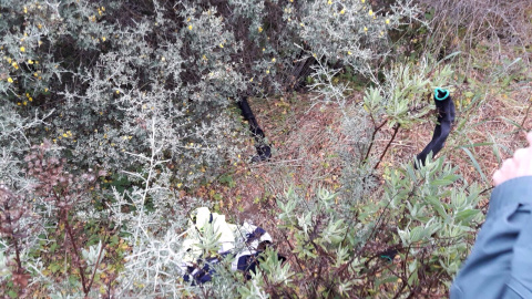 Escopeta recortada que los traficantes arrojaron por la ventanilla ante la llegada de los agentes. Escopeta recortada que los traficantes arrojaron por la ventanilla ante la llegada de los agentes.