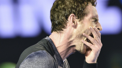 El tenista británico Andy Murray reacciona ante el australiano Bernard Tomic durante el partido de octavos de final que enfrentó a ambos en el Abierto de Australia celebrado en Melbourne, Australia. EFE/Julian Smith