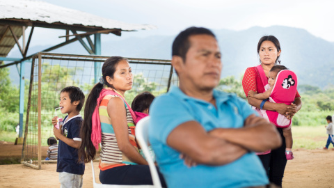 Asamblea en en centro shuar de Tunants donde se habló de la situación de conflicto y se pidió una resolución dialogada y pacifica al mismo. -EDU LEÓN