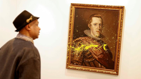 Cuadro del artista Lino Lago, expuesto dentro de la Feria Internacional de Arte Contemporáneo, ARCO 2016. EFE/Juan Carlos Hidalgo